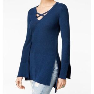 Free People Criss Cross Front Blue Sweater